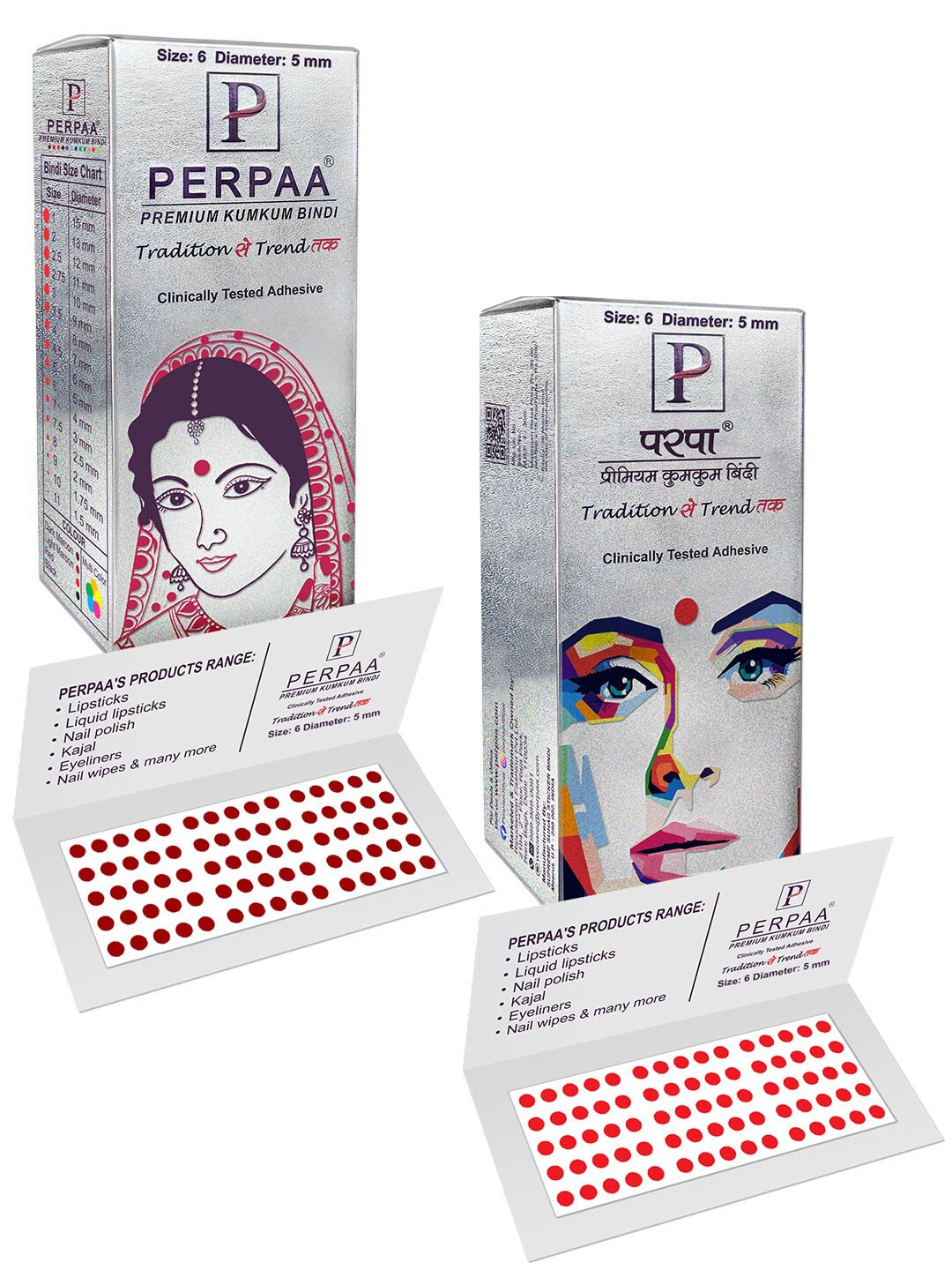 

PERPAA Premium Kumkum Set Of 2 Round Stick On Bindi Book - Black & Red, Multi