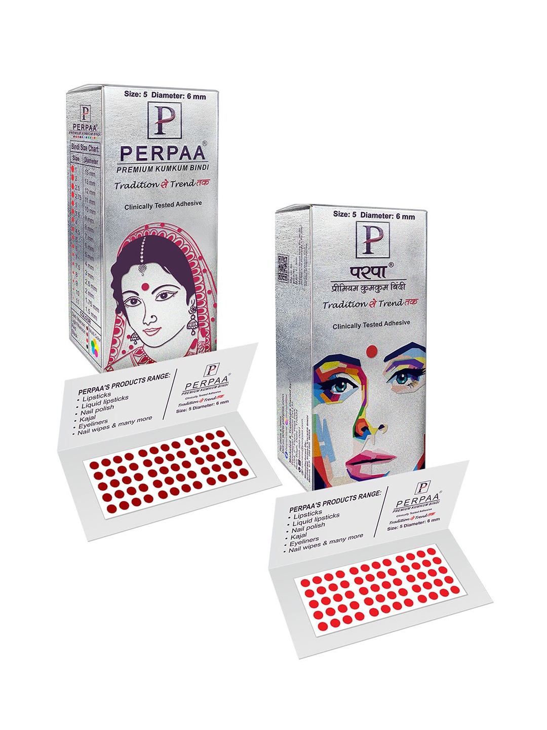 

PERPAA Premium Kumkum Set Of 2 Round Stick On Bindi Book - Black & Red, Multi