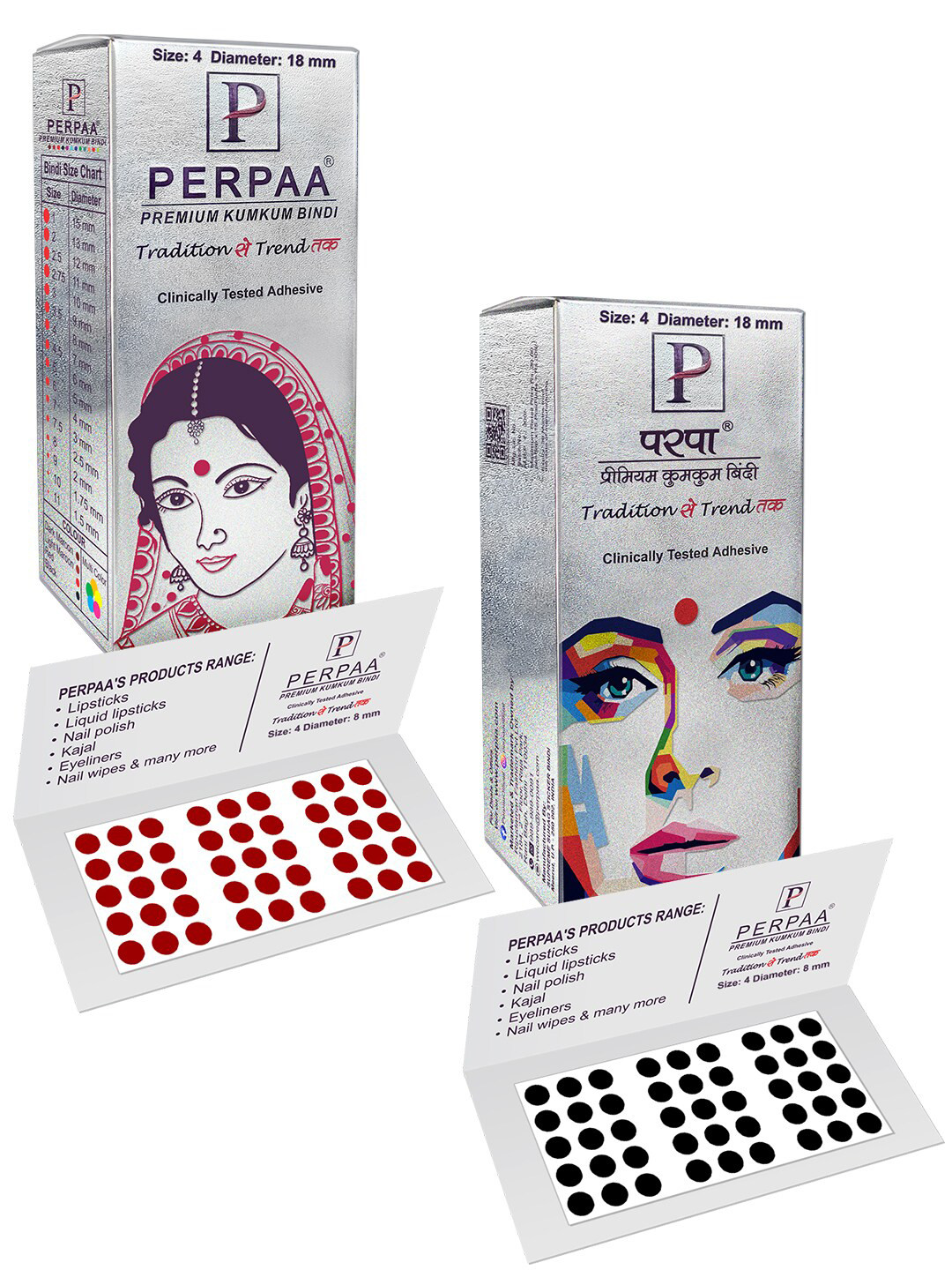 

PERPAA Premium Kumkum Set Of 2 Round Stick On Bindi Book - Black & Red, Multi