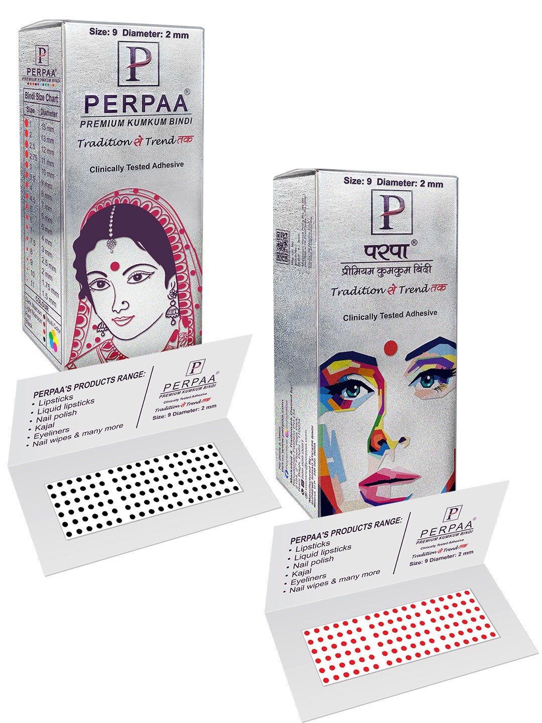 

PERPAA Premium Kumkum Set Of 2 Round Stick On Bindi Book - Red & Black