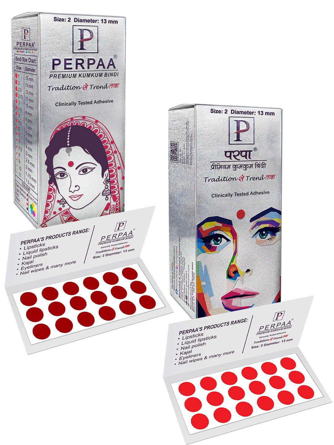 

PERPAA Premium Kumkum Set Of 2 Round Stick On Bindi Book - Red & Light Maroon