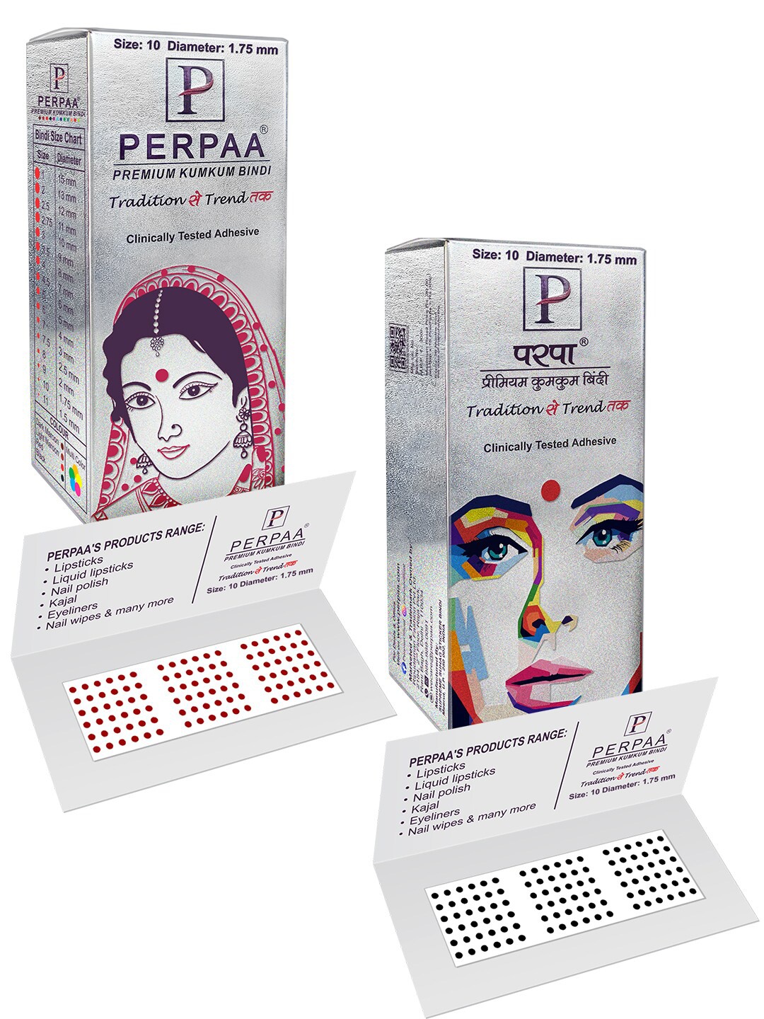 

PERPAA Premium Kumkum Set Of 2 Round Stick On Bindi Book - Black & Red