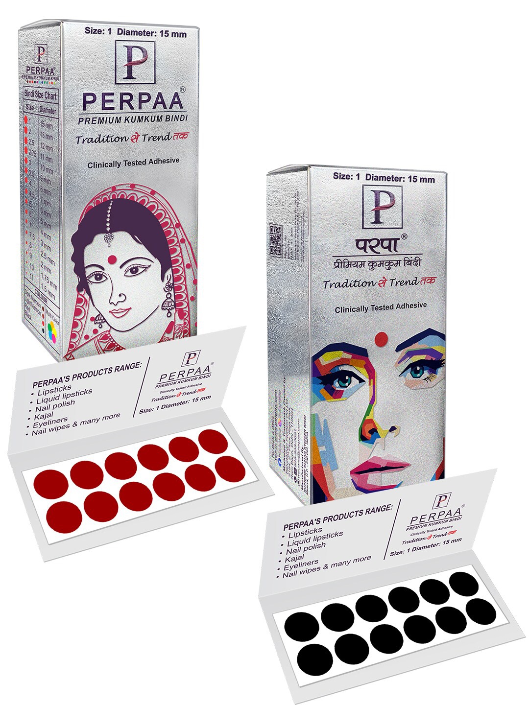 

PERPAA Premium Kumkum Set Of 2 Round Stick On Bindi Book - Black & Light Maroon
