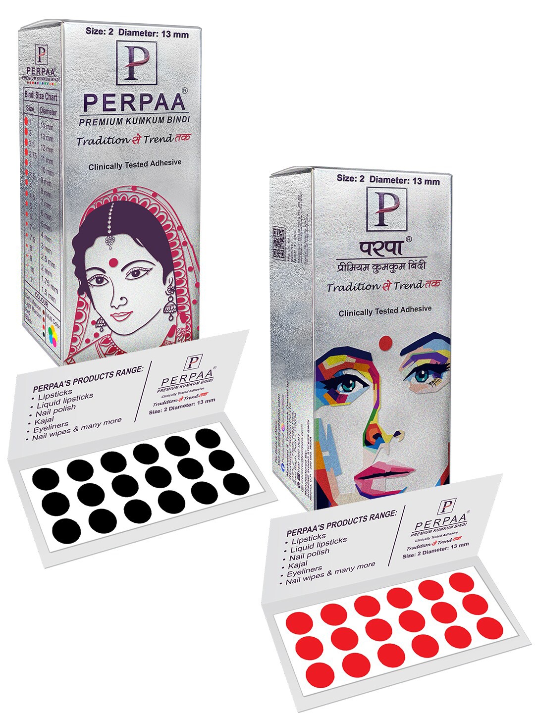 

PERPAA Premium Kumkum Set Of 2 Round Stick On Bindi Book - Black & Red