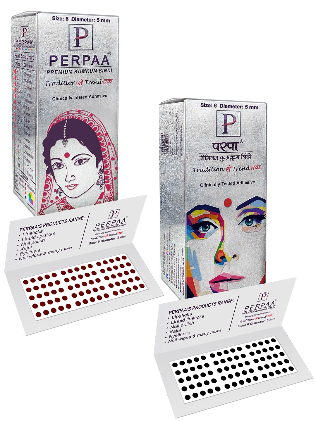 

PERPAA Premium Kumkum Set Of 2 Round Stick On Bindi Book - Black & Red