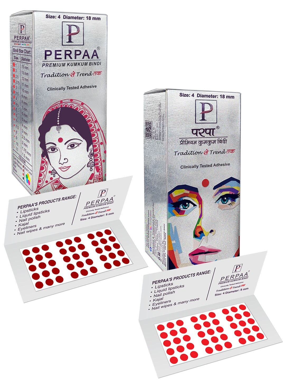 

PERPAA Premium Kumkum Set Of 2 Round Stick On Bindi Book -Red & Light Maroon