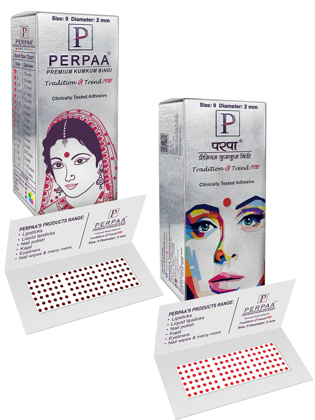 

PERPAA Premium Kumkum Set Of 2 Round Stick On Bindi Book -Red & Dark Maroon