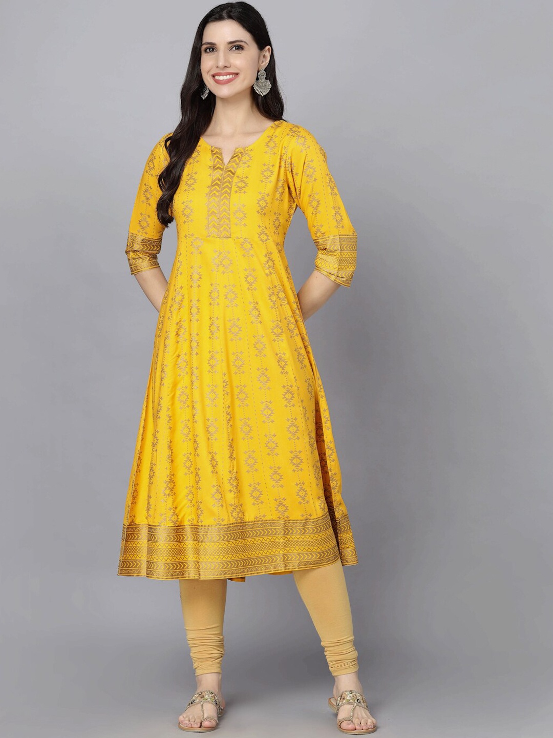 

MAAND Ethnic Motifs Printed A-line Kurta, Yellow