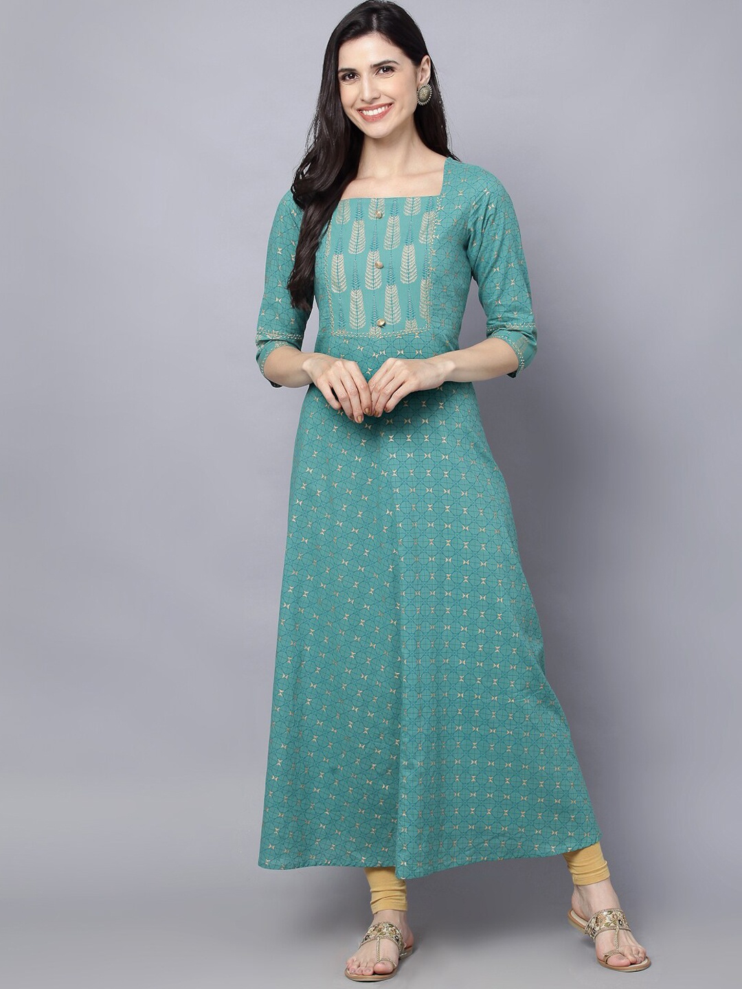

MAAND Ethnic Motifs Yoke Design Cotton Kurta, Green