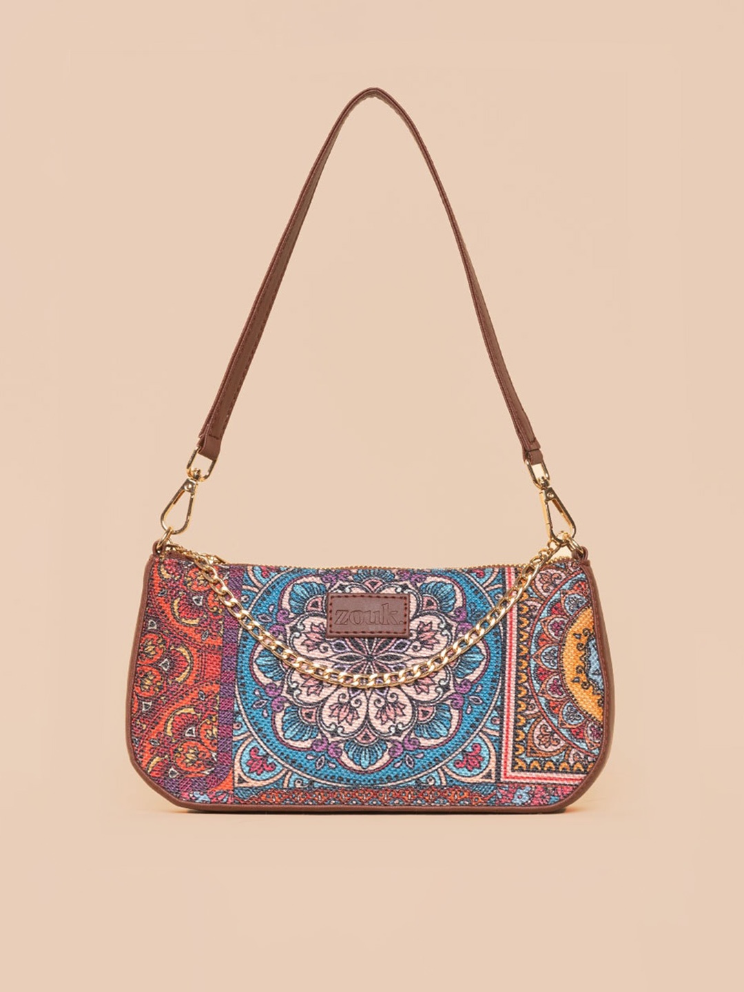 

ZOUK Ethnic Motifs Printed Structured Baguette Bag Handbags, Blue