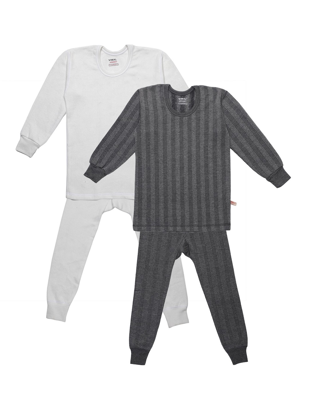 

VIMAL JONNEY Kids Pack of 2 Striped Cotton Thermal Sets, White