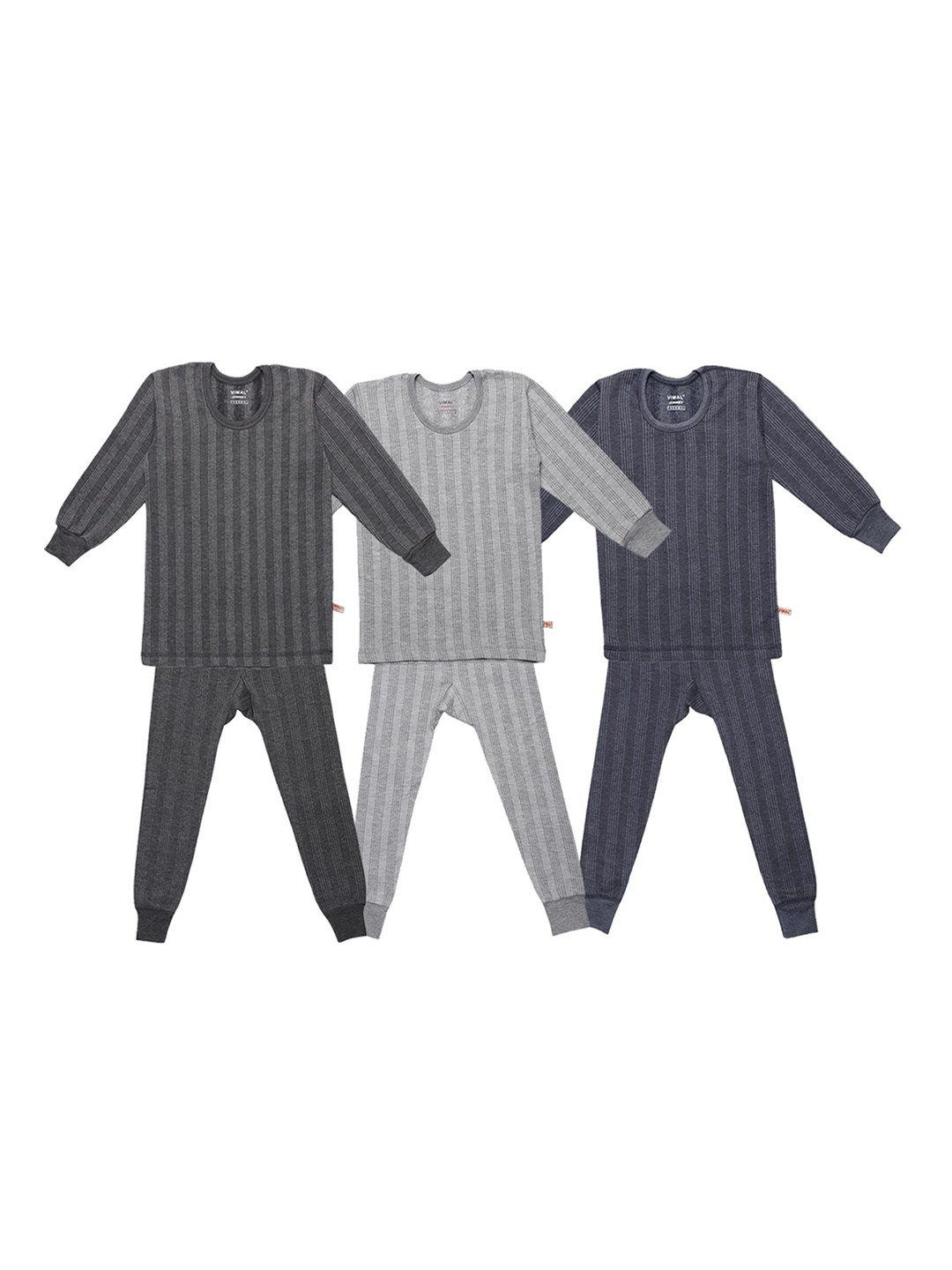 

VIMAL JONNEY Kids Pack Of 3 Cotton Self-Striped Thermal Set, Black