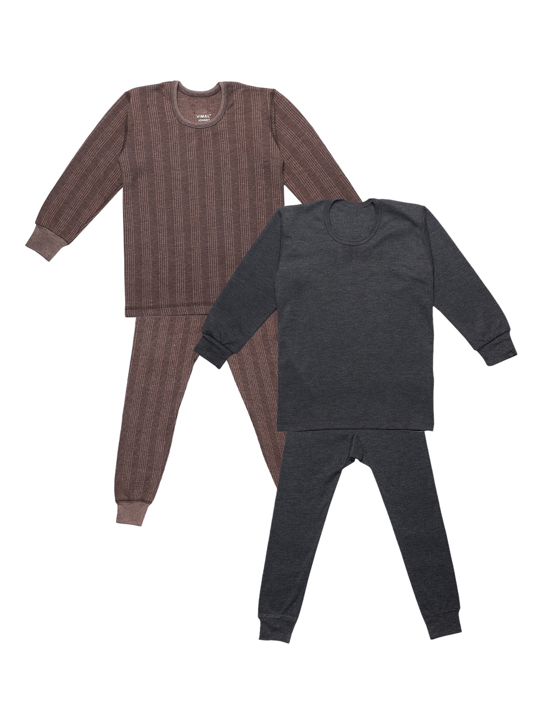 

VIMAL JONNEY Infant Pack of 2 Self Striped Cotton Thermal Sets, Brown