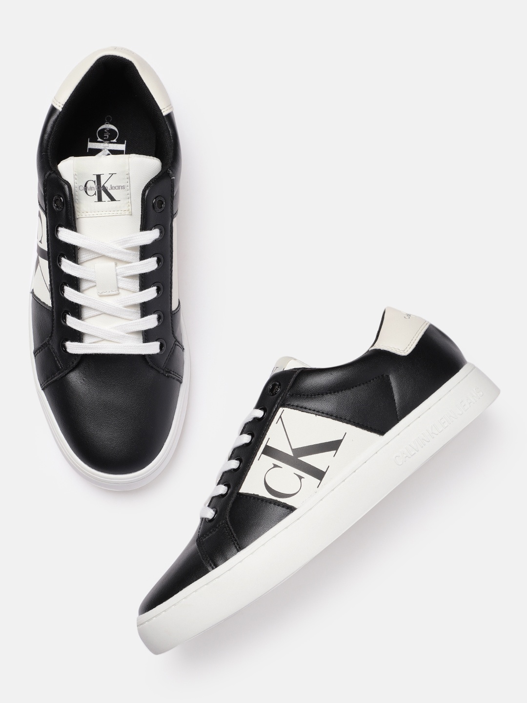 

Calvin Klein Jeans Men Leather Sneakers, Black