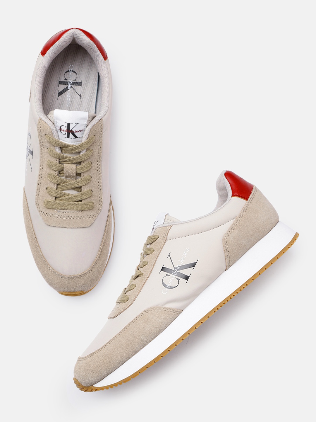 

Calvin Klein Jeans Men Retro Leather Sneakers, Beige