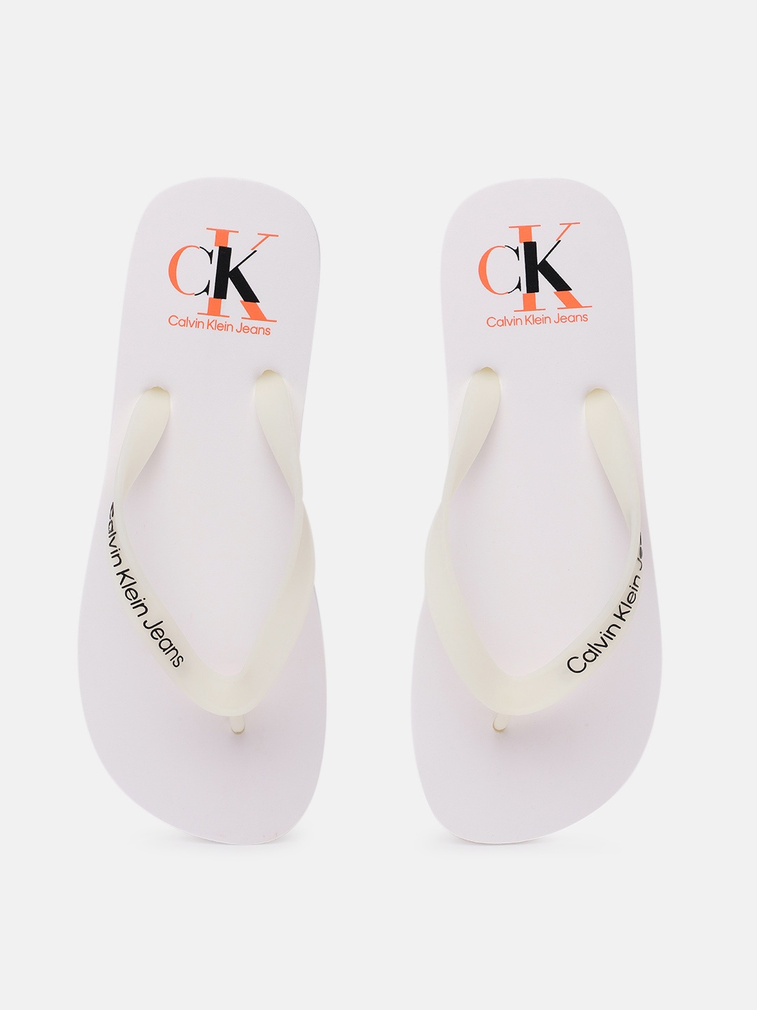 

Calvin Klein Jeans Men Brand Logo Print Thong Flip-Flops, Off white