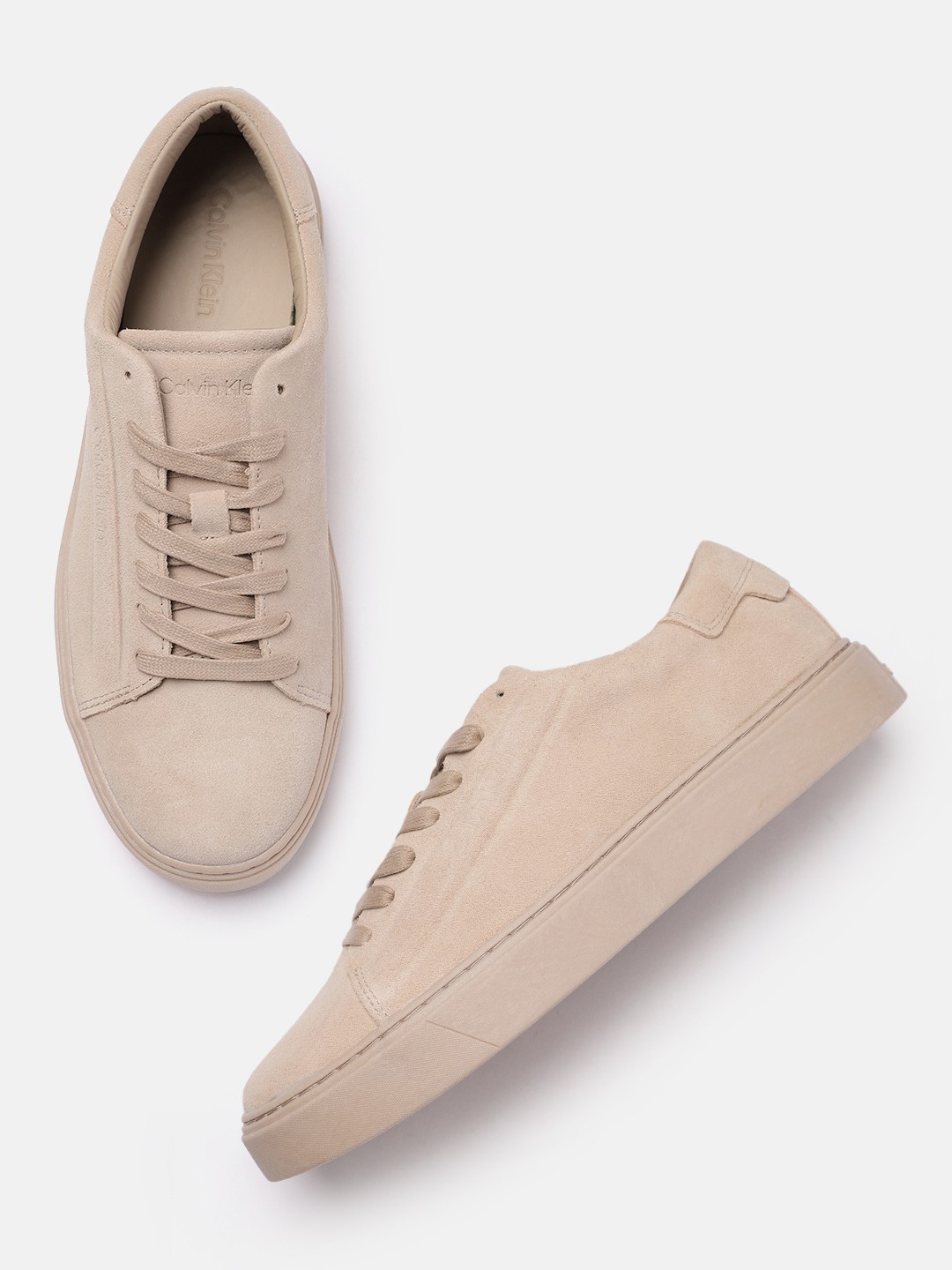 

Calvin Klein Jeans Men Leather Sneakers, Beige