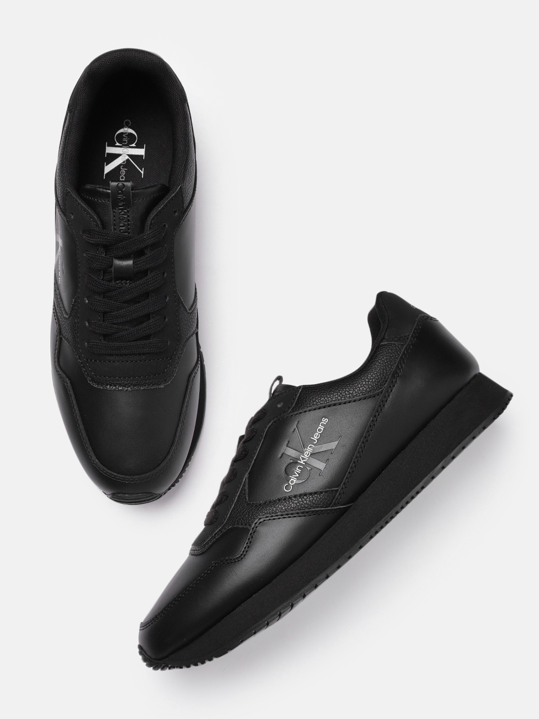 

Calvin Klein Jeans Men Leather Sneakers, Black
