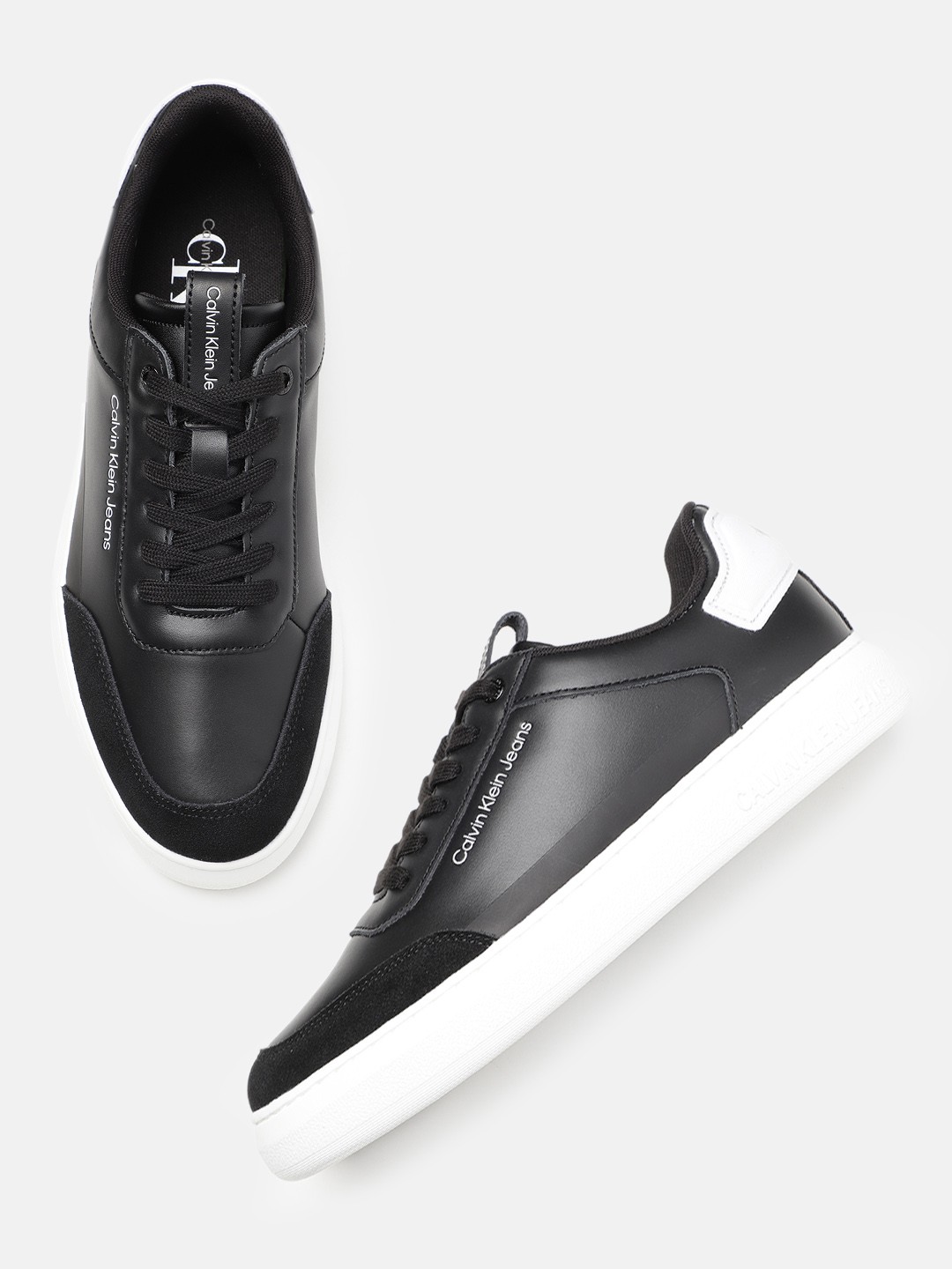 

Calvin Klein Jeans Men Leather Sneakers, Black
