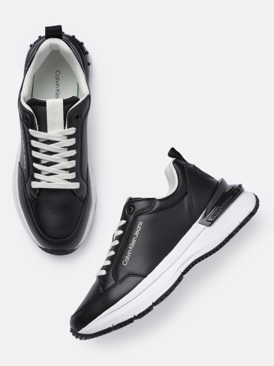 

Calvin Klein Jeans Men Leather Sneakers, Black