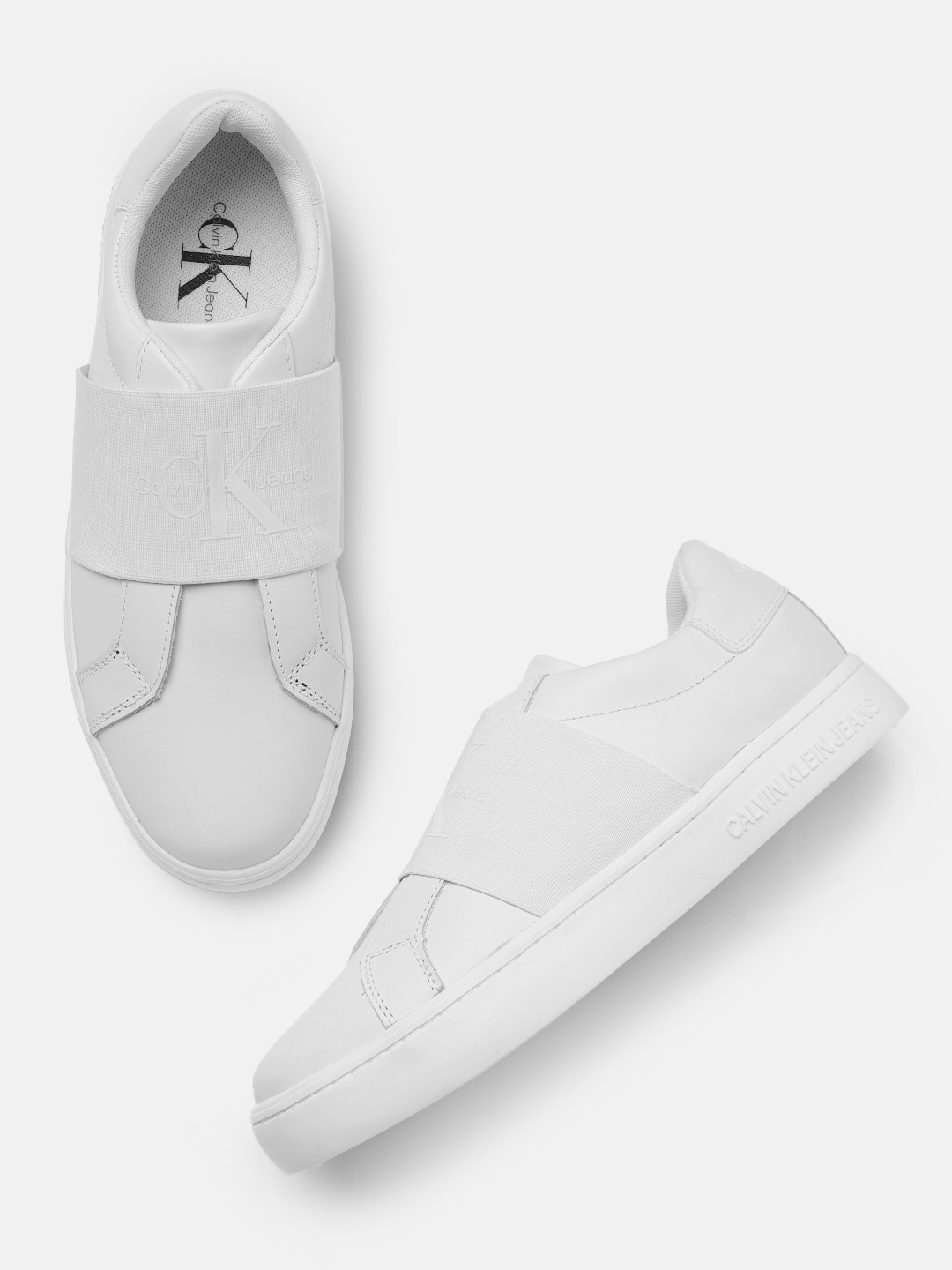 

Calvin Klein Jeans Men Leather Slip-On Sneakers, White