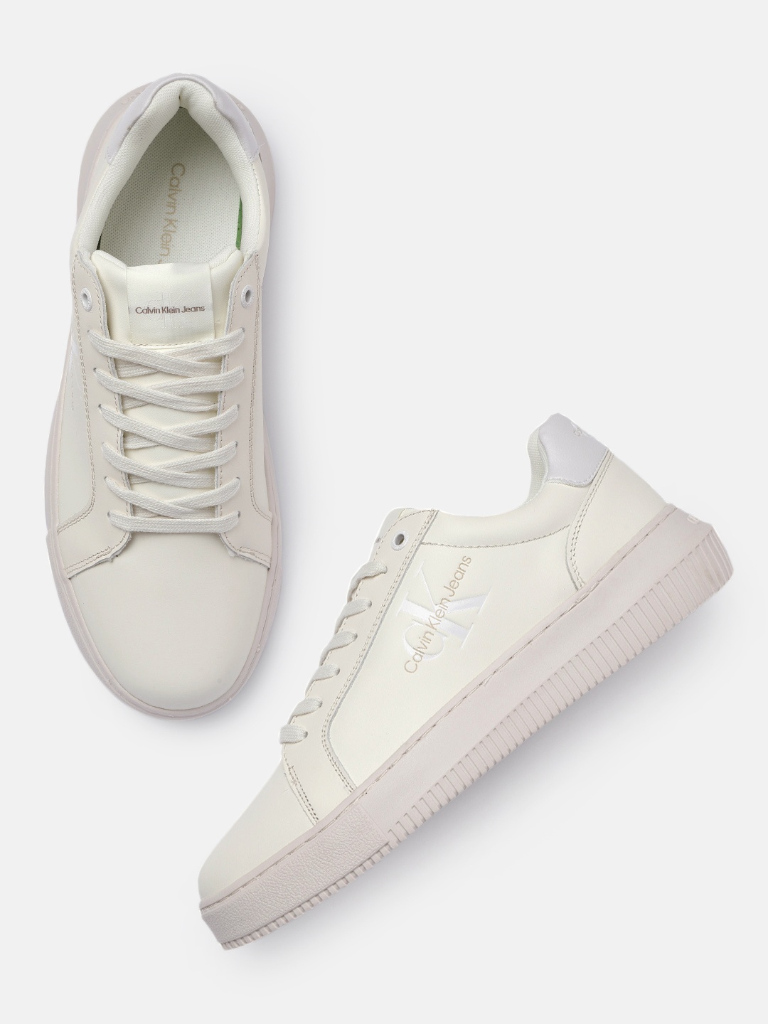 

Calvin Klein Jeans Men Leather Sneakers, Beige