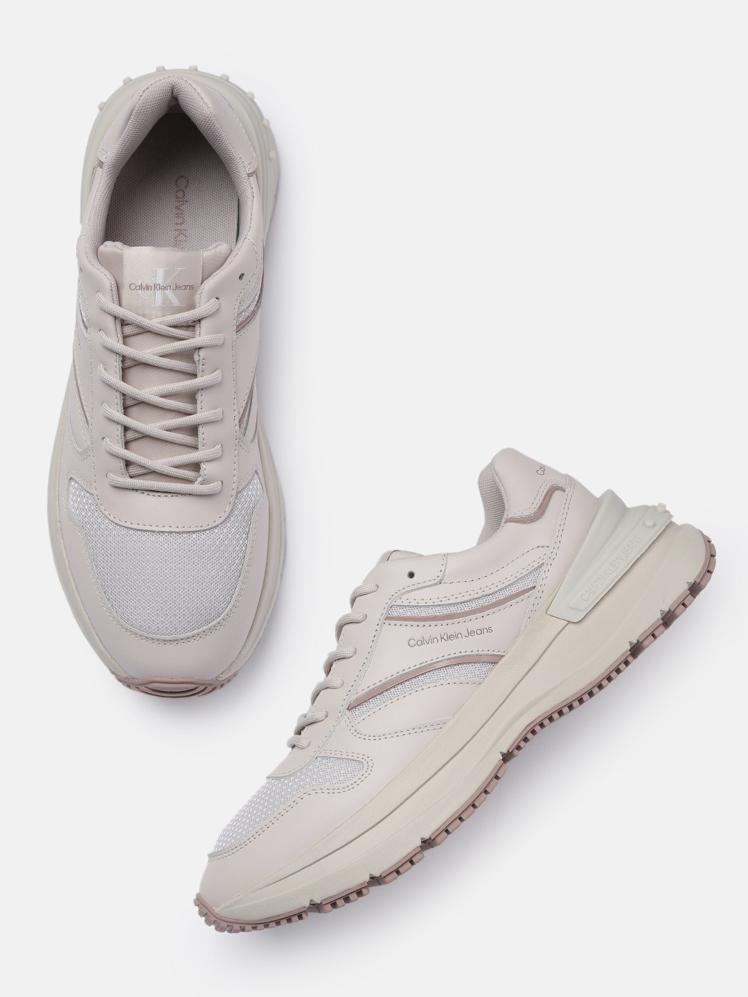 

Calvin Klein Jeans Men Leather Sneakers, Beige