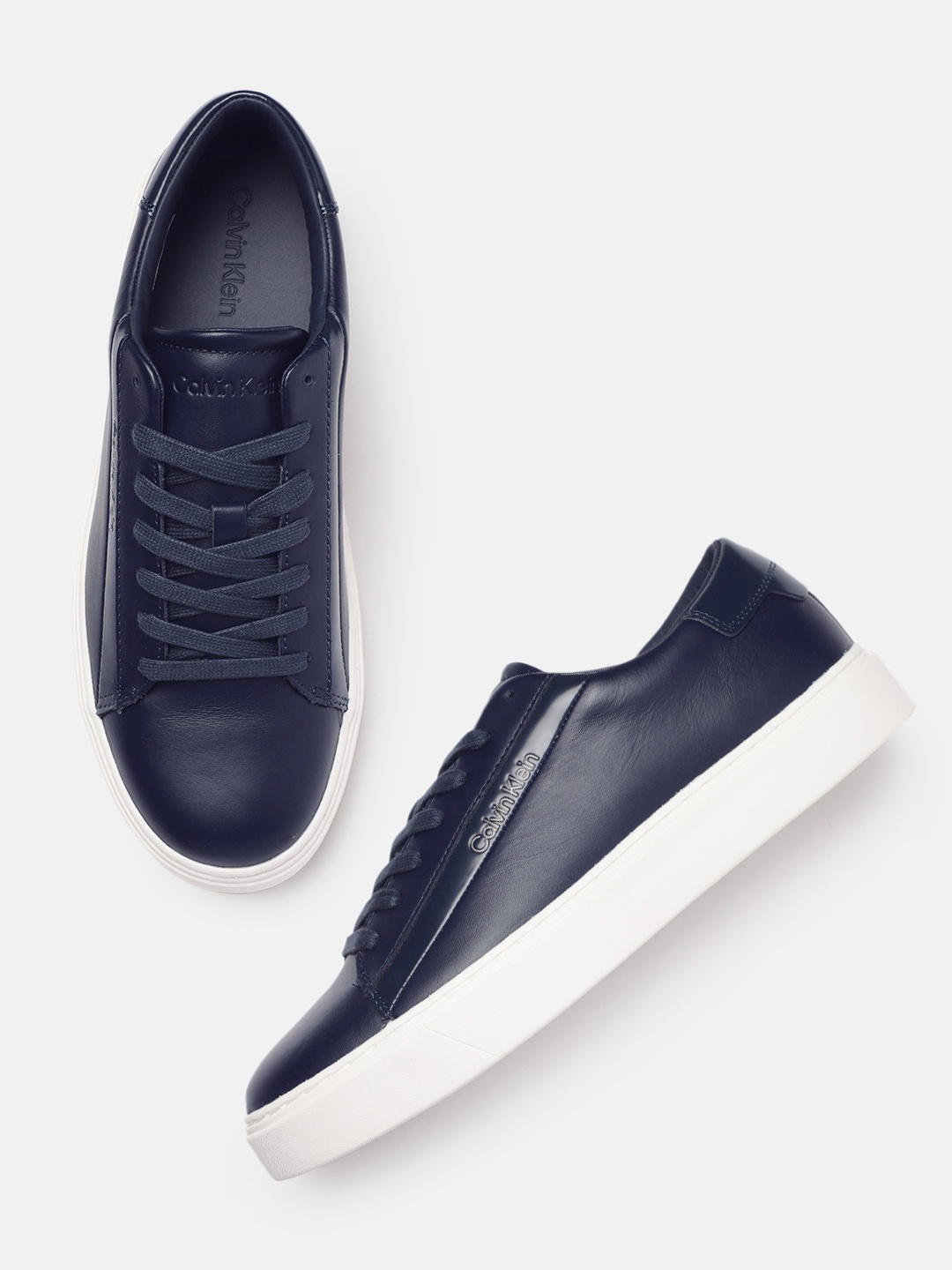 

Calvin Klein Jeans Men Leather Sneakers, Navy blue