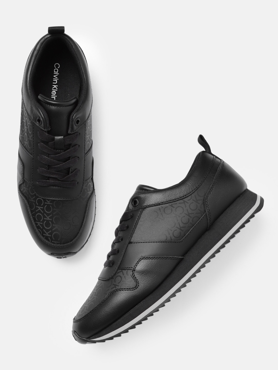 

Calvin Klein Jeans Men Printed Leather Sneakers, Black