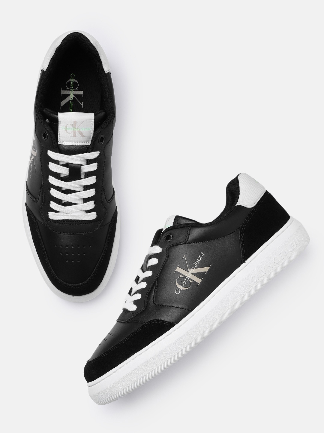 

Calvin Klein Jeans Men Printed Leather Sneakers, Black