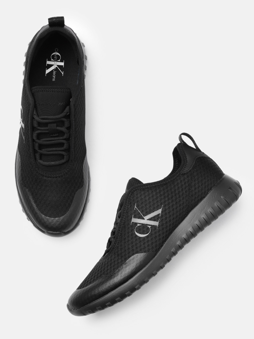 

Calvin Klein Jeans Men Solid Regular Sneakers With Minimal Brand Logo Print Detail, Black