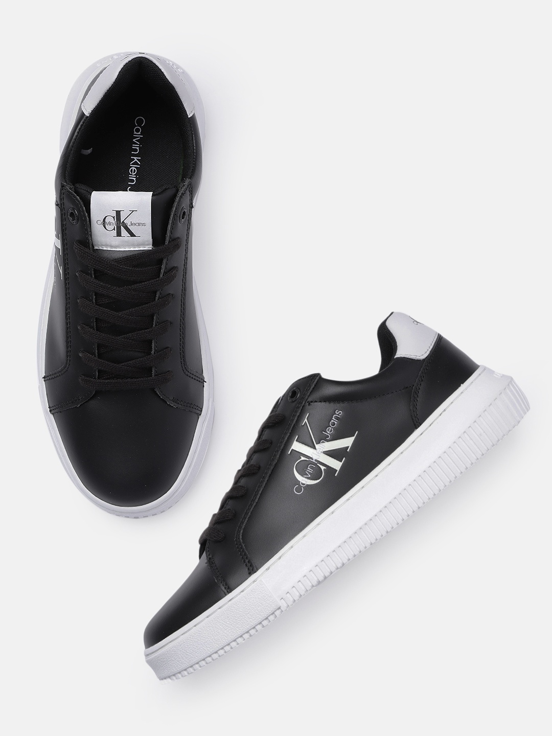 

Calvin Klein Jeans Men Leather Sneakers, Black