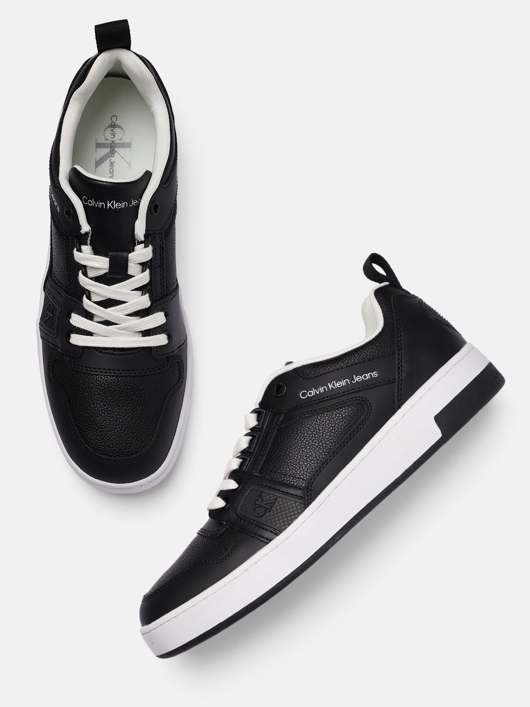 

Calvin Klein Jeans Men Leather Sneakers, Black