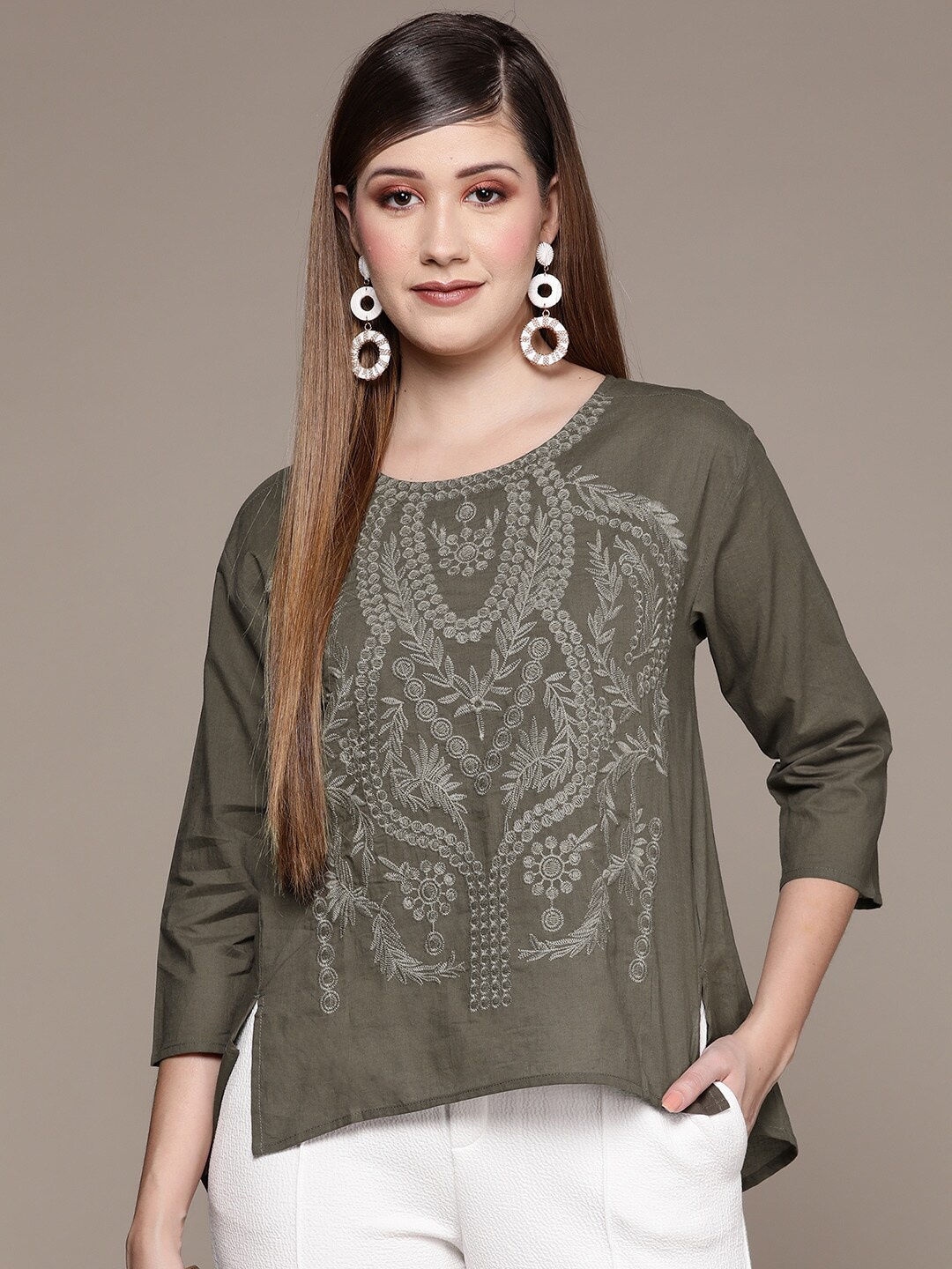 

Ishin Floral Embroidered Top, Olive
