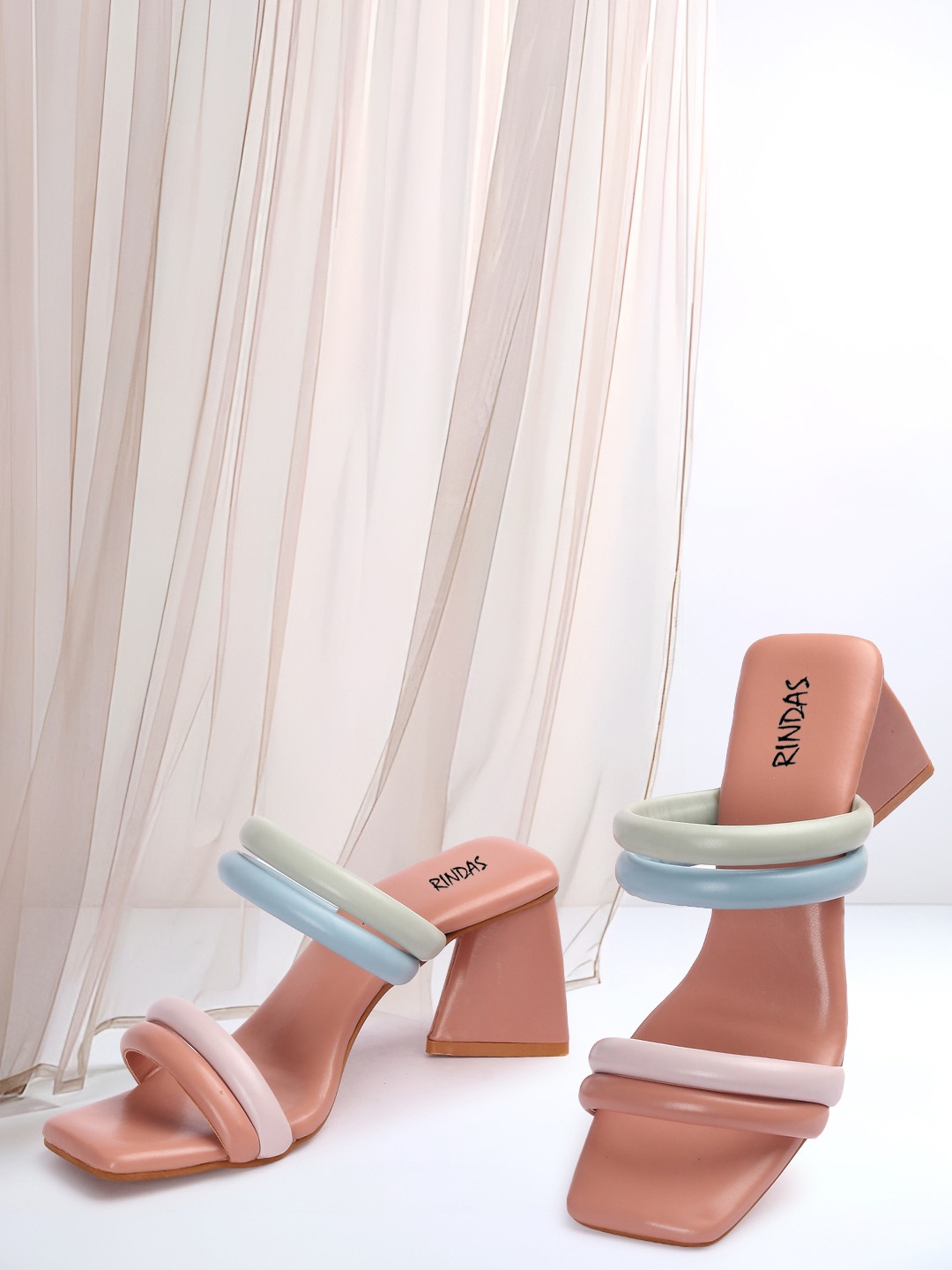 

RINDAS Women Colourblocked Block Heels, Pink