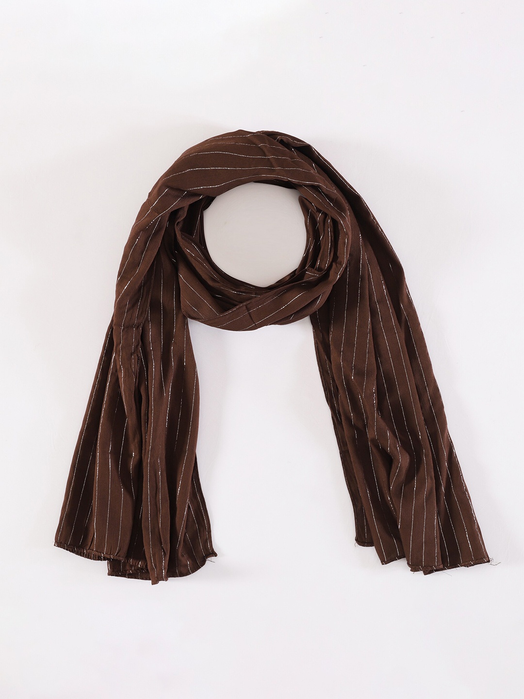 

HANDICRAFT PALACE Women Brown & Silver-Toned Striped Scarf