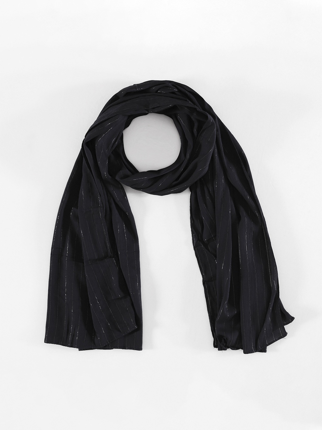 

HANDICRAFT PALACE Women Black & Silver-Toned Striped Scarf