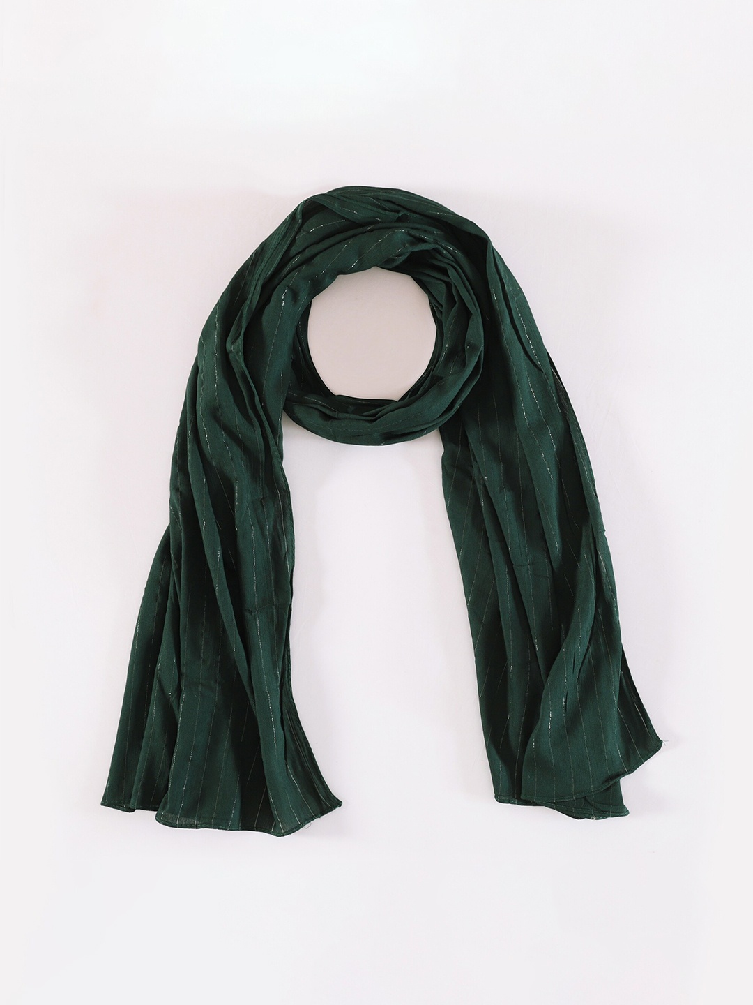 

HANDICRAFT PALACE Women Green & Silver-Toned Striped Scarf