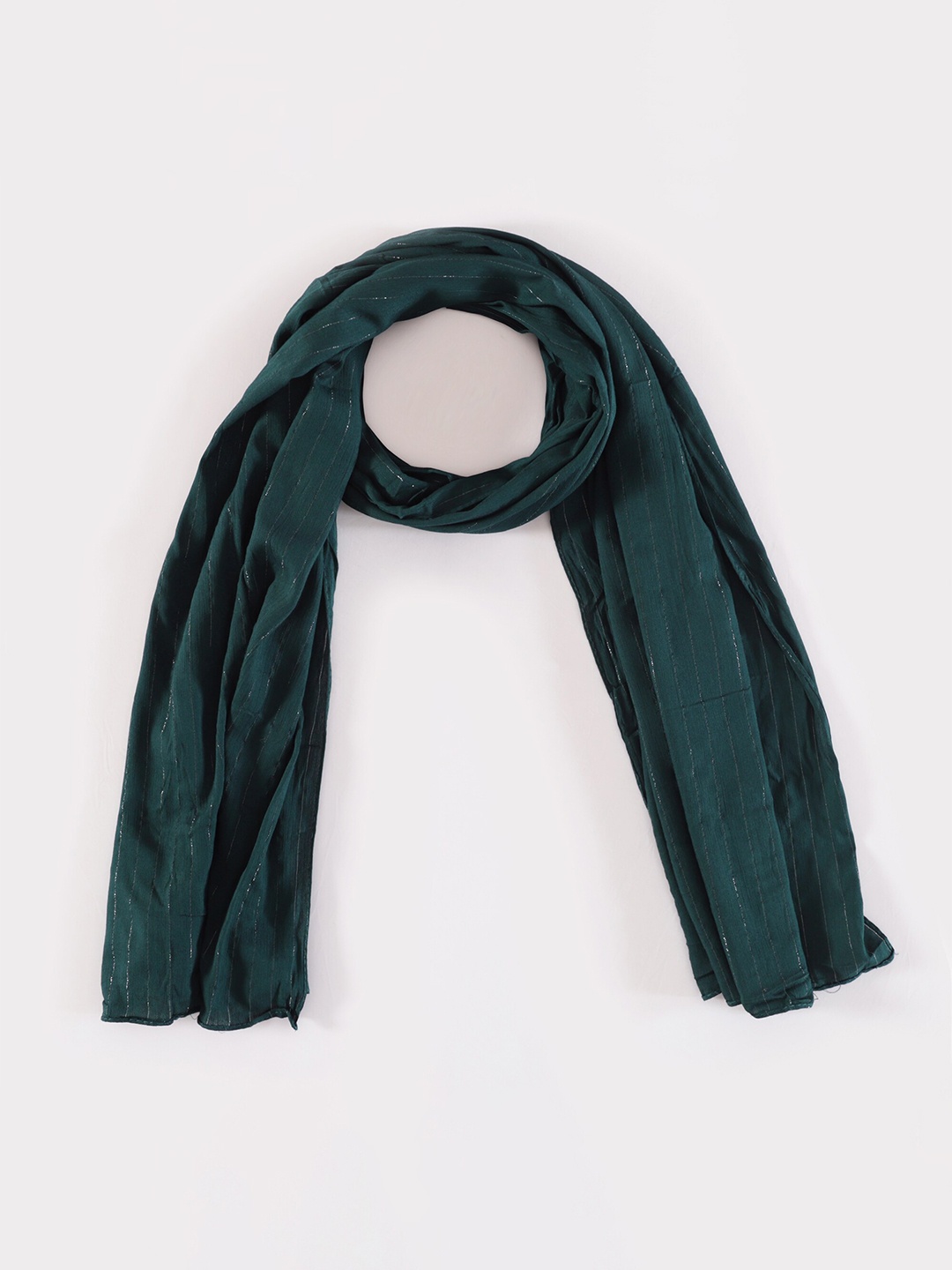 

HANDICRAFT PALACE Women Green & Silver-Toned Striped Scarf