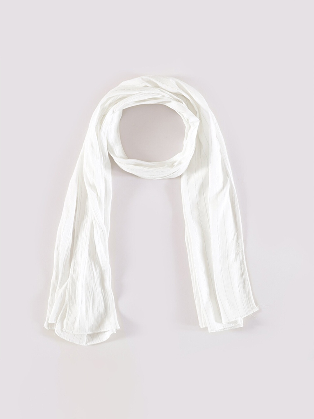 

HANDICRAFT PALACE Women White & Silver-Toned Striped Scarf