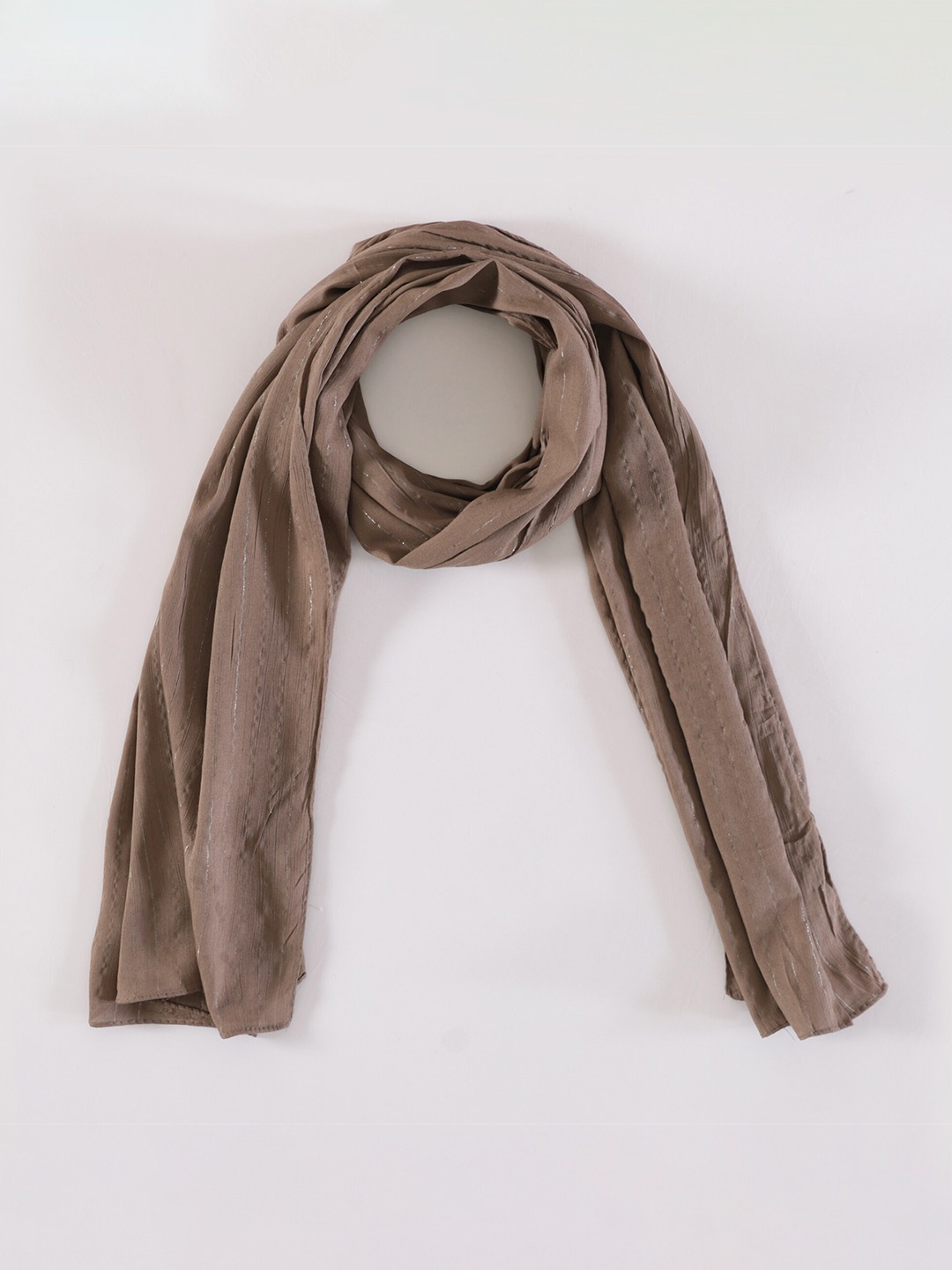 

HANDICRAFT PALACE Women Coffee Brown & Silver-Toned Striped Scarf