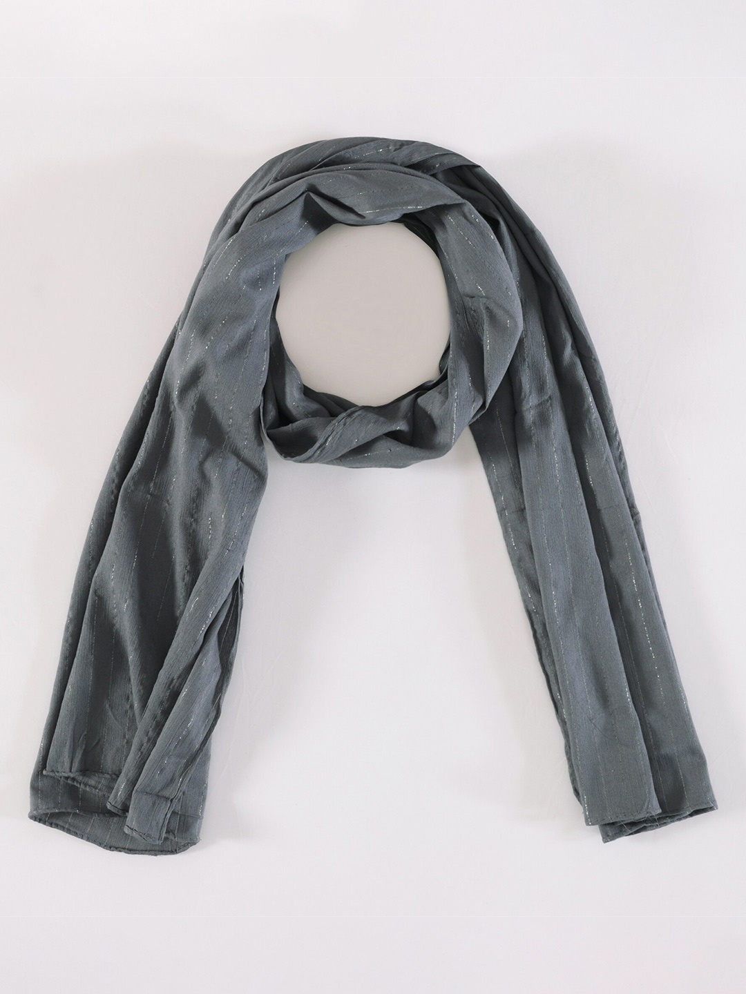 

HANDICRAFT PALACE Women Grey & Silver-Toned Striped Scarf