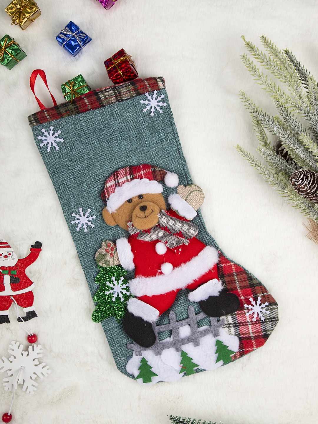 

MARKET99 Teddy Bear Christmas Hanging Stocking, Green