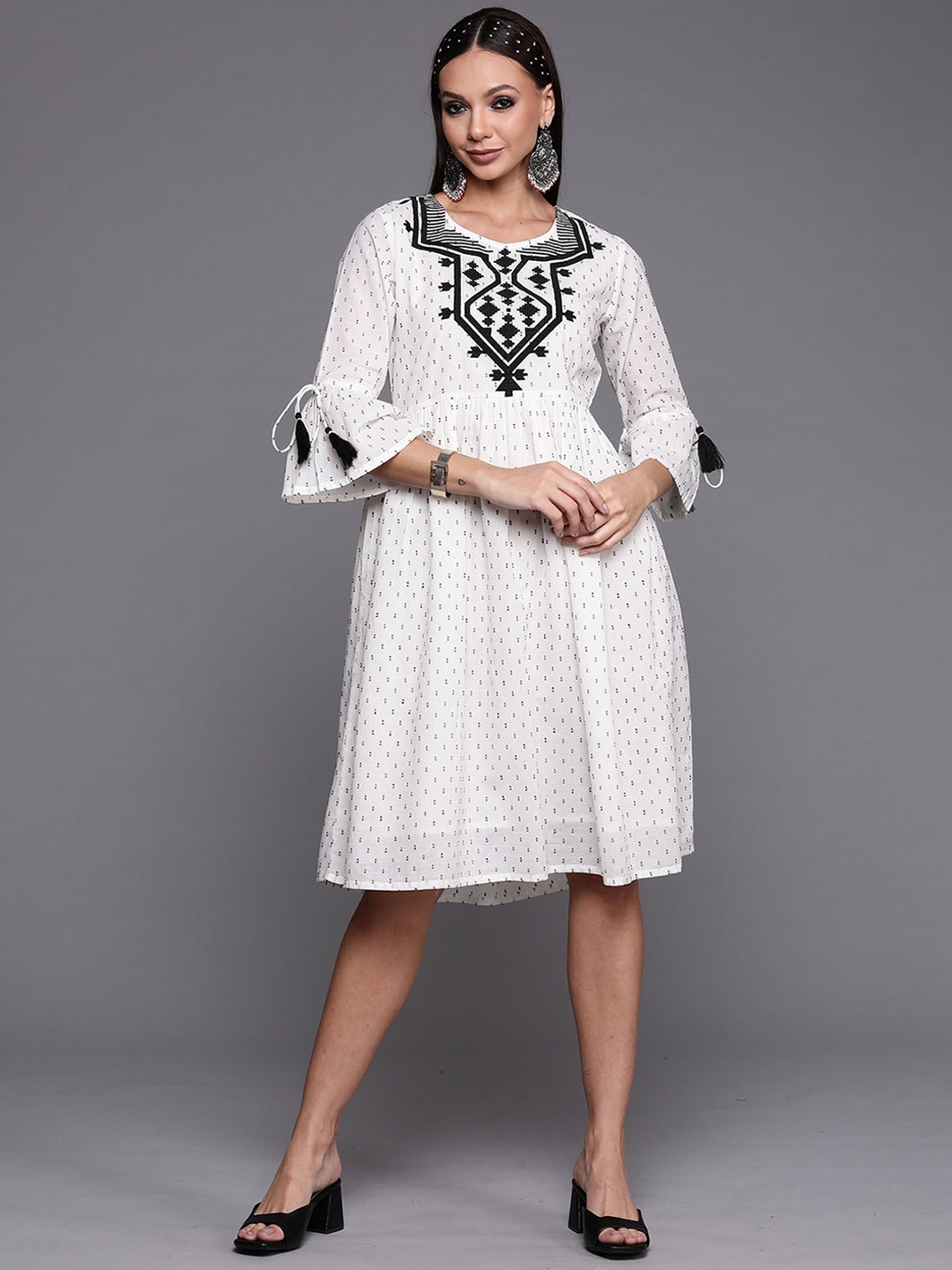 

ODETTE Embroidered Ruffles Cotton Dresses, White