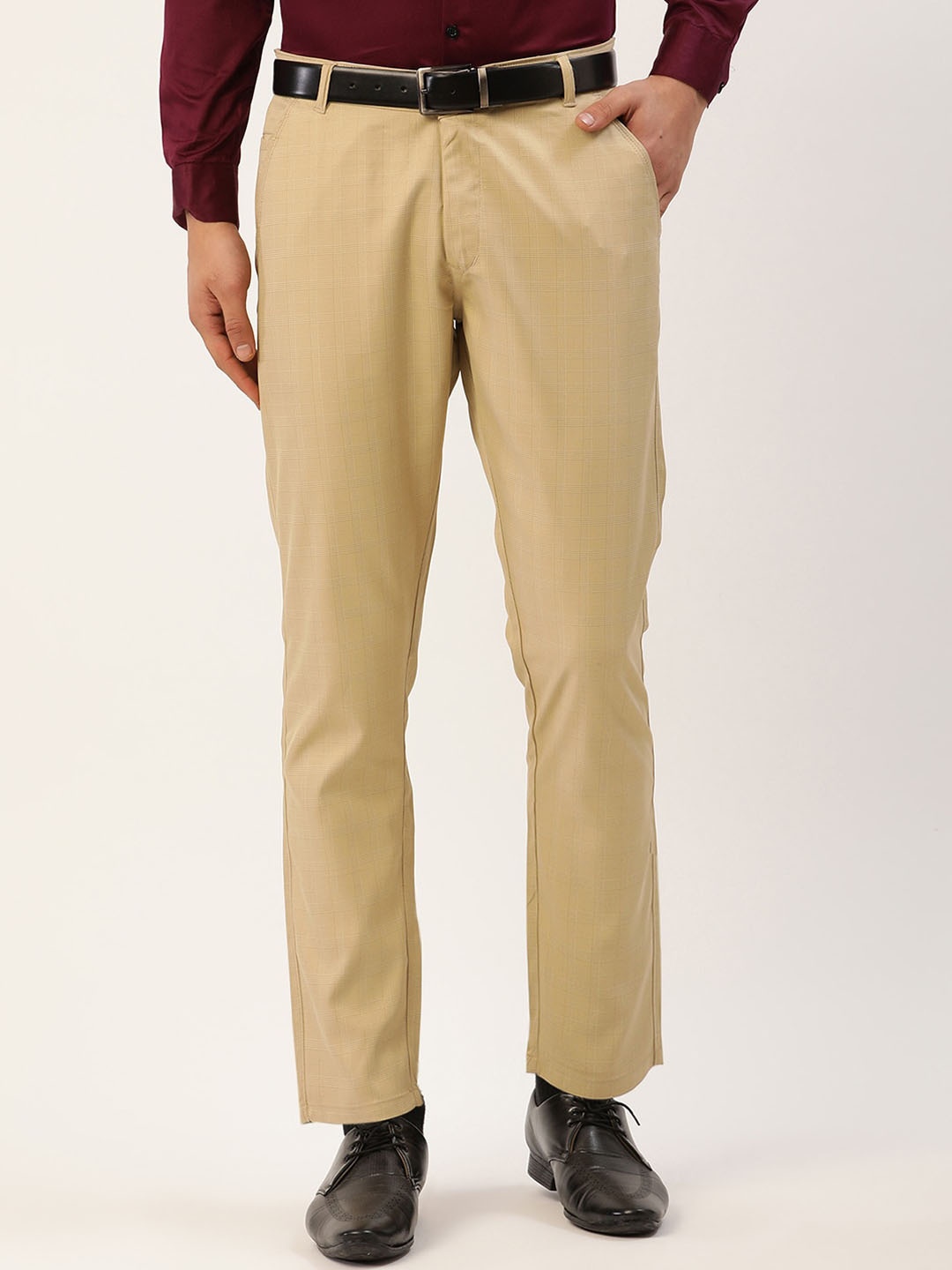 

JAINISH Men Smart Tapered Fit Cotton Easy Wash Trousers, Beige