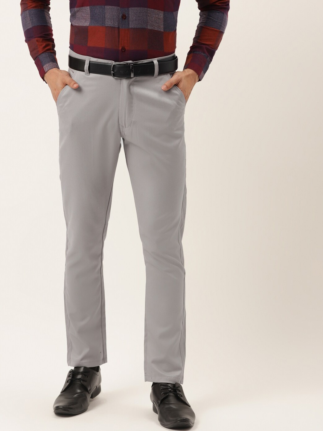 

JAINISH Men Smart Tapered Fit Cotton Easy Wash Chinos Trousers, Grey