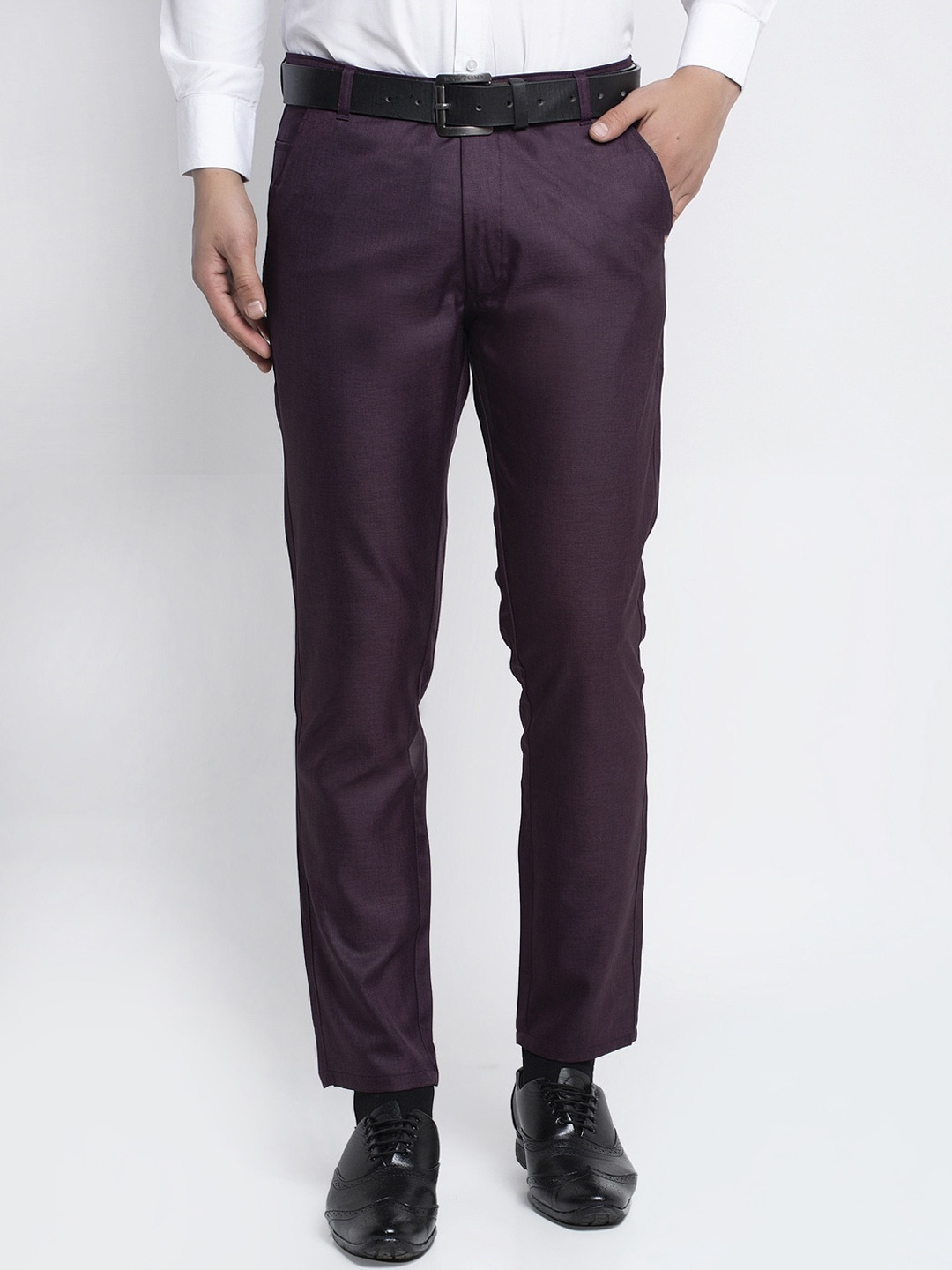 

JAINISH Men Smart Tapered Fit Easy Wash Trousers, Purple