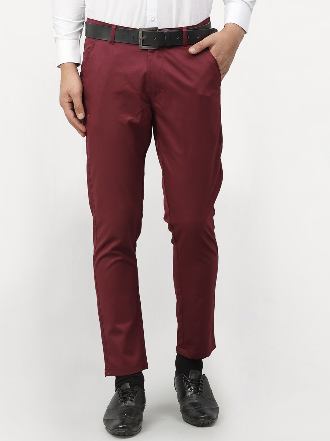 

JAINISH Men Maroon Smart Tapered Fit Cotton Easy Wash Chinos Trousers