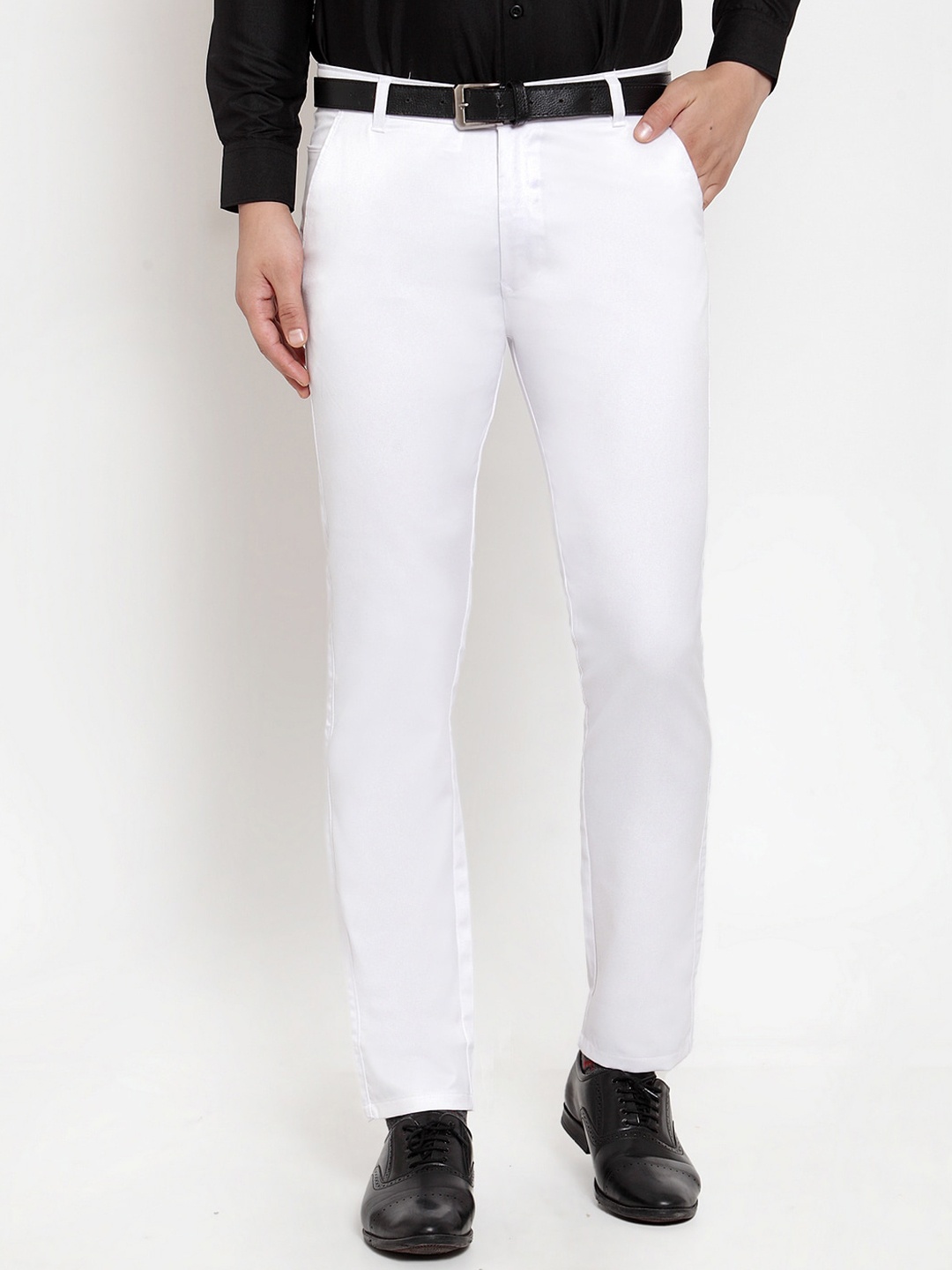 

JAINISH Men Smart Tapered Fit Cotton Easy Wash Trousers, White