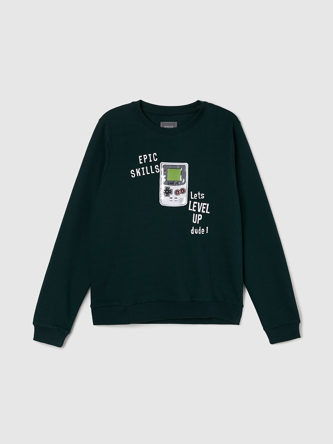 

max Boys Green Printed Cotton Sweatshirt